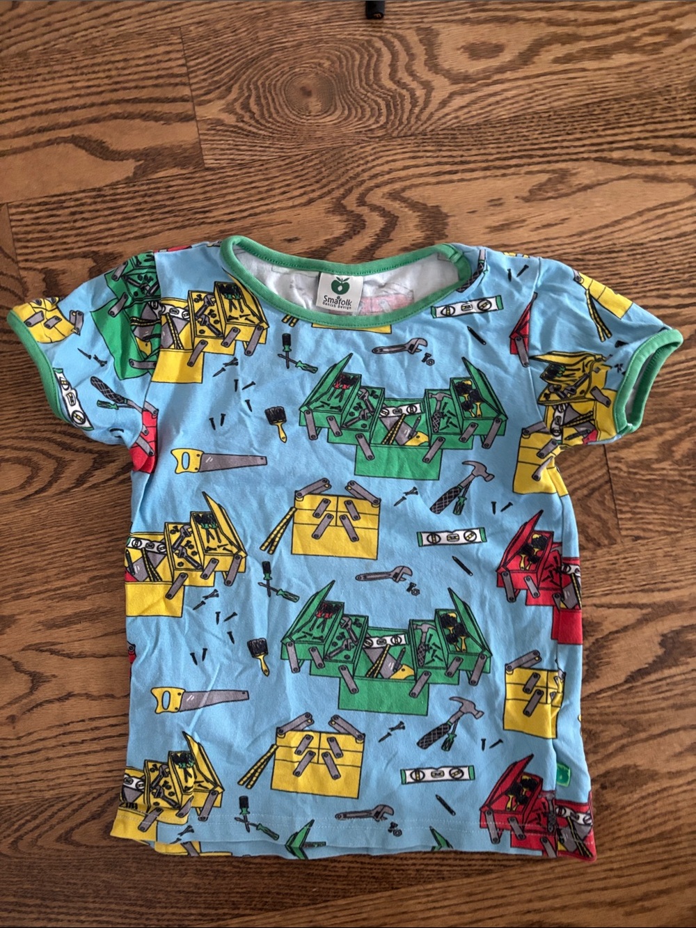 Smafolk Kids' Light Blue Toolbox & Tools Tee with Green Trim